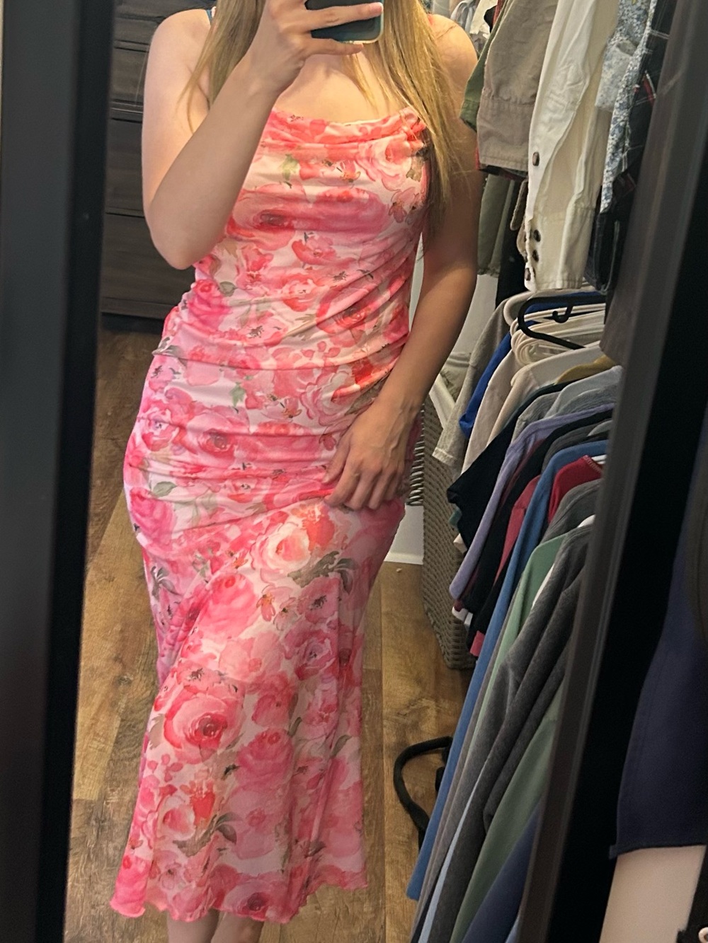 SHEIN Pink Floral Cowl Neck Maxi Dress